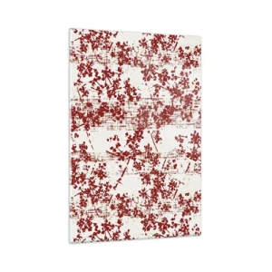 Glasbild - Bild auf glas - Rote Blumen auf weißem Hintergrund im künstlerischen Stil - 70x100cm - Wie alter Perkal - Moderne Wanddekoration für Wohnzimmer und Schlafzimmer ARTTOR