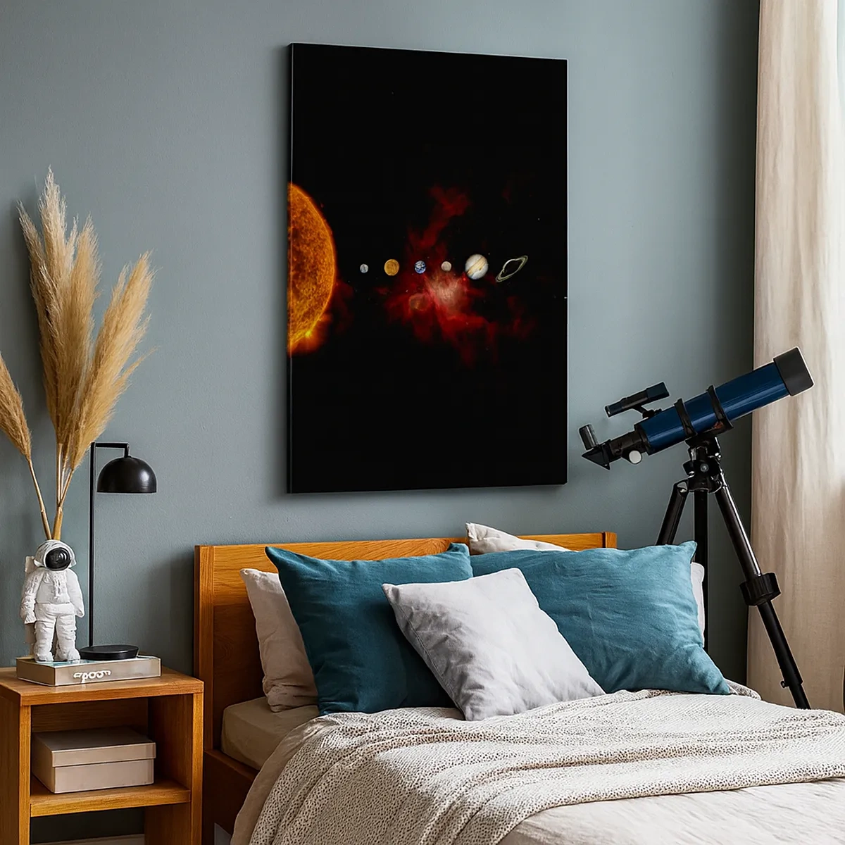 Bild auf Leinwand - Leinwandbild - Das Sonnensystem mit Planeten vor dem Hintergrund des Weltraums - 50x70cm - Unsere Nachbarschaft - Moderne Wanddekoration für Wohnzimmer und Schlafzimmer ARTTOR