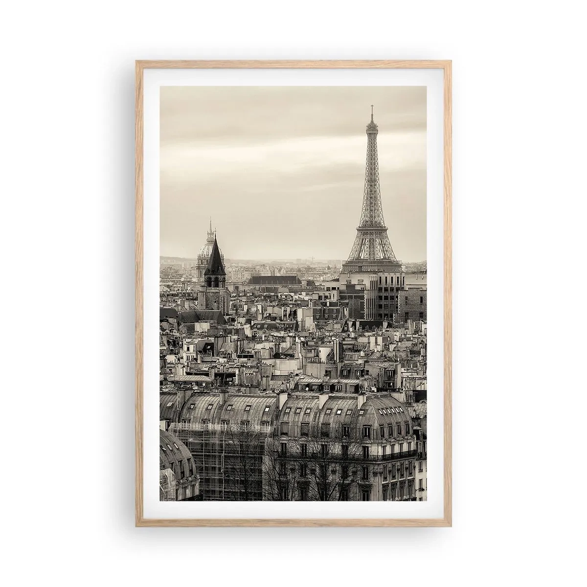 Poster in einem Rahmen aus heller Eiche - Über den Dächern von Paris - 61x91 cm