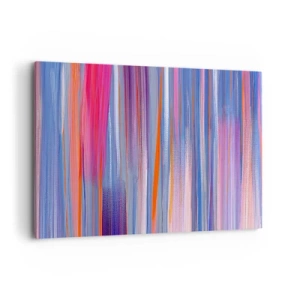 Bild auf Leinwand - Leinwandbild - Abstrakte vertikale Linien in Blau- und Rosatönen - 120x80cm - Aufstieg zum Regenbogen - Moderne Wanddekoration für Wohnzimmer und Schlafzimmer ARTTOR