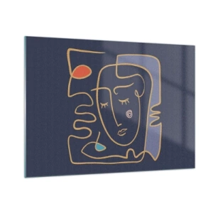 Glasbild - Bild auf glas - Abstraktes Gesicht im Umriss auf marineblauem Hintergrund - 100x70cm - In Gedanken - Moderne Wanddekoration für Wohnzimmer und Schlafzimmer ARTTOR