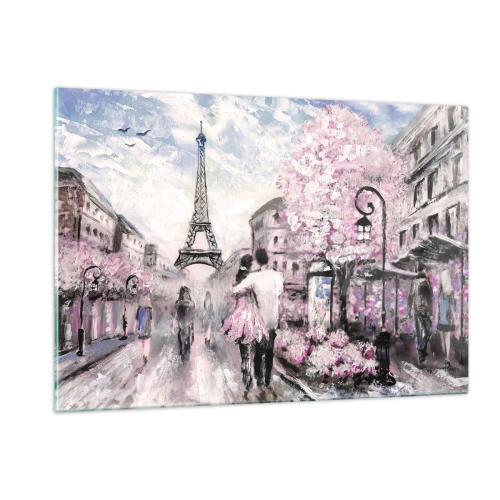 Glasbild - Bild auf glas - Romantisches Paar in Paris mit dem Eiffelturm im Hintergrund - 120x80cm - Wie man sich verlieben kann, ist nur in ... - Moderne Wanddekoration für Wohnzimmer und Schlafzimmer ARTTOR