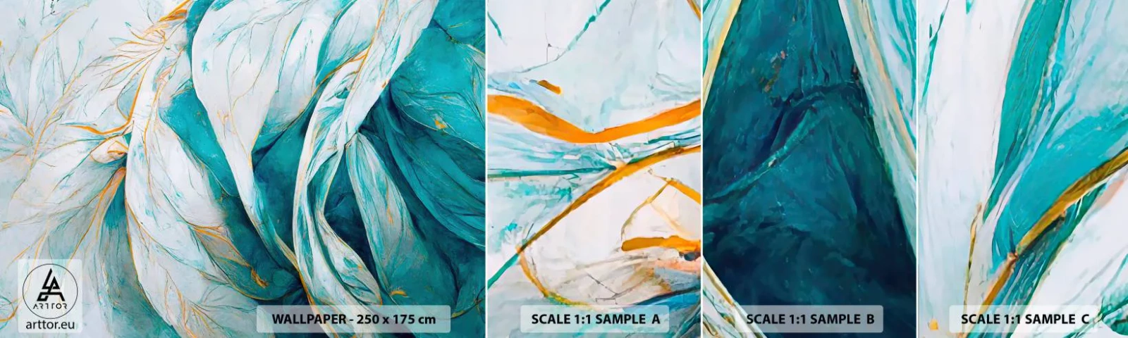 Fototapetenmuster Standard Eco - Blaue Abstraktion mit goldenem Motiv - Stück, Art Deco, Subtil - 100x30 cm