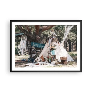 Poster in einem schwarzem Rahmen - Boho-Dekoration mit einem Tipi im Wald - 70x50cm - Liebe machen ... - Moderne Wanddekoration für Wohnzimmer und Schlafzimmer ARTTOR