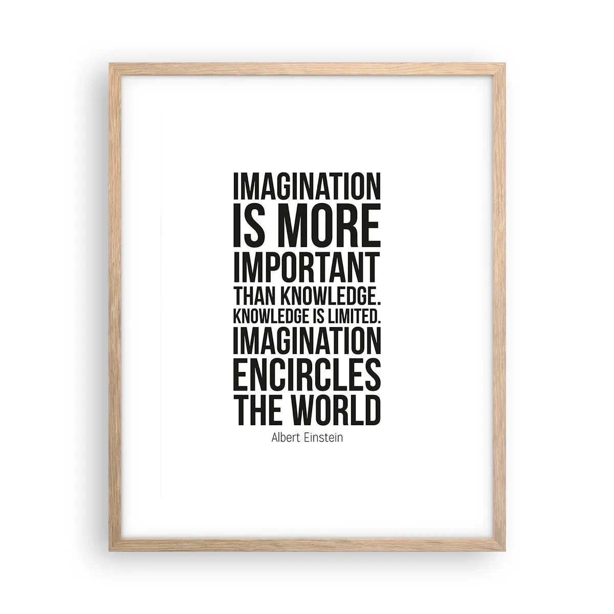 Poster in einem Rahmen aus heller Eiche - Einstein über die Kraft der Vorstellungskraft - 40x50 cm