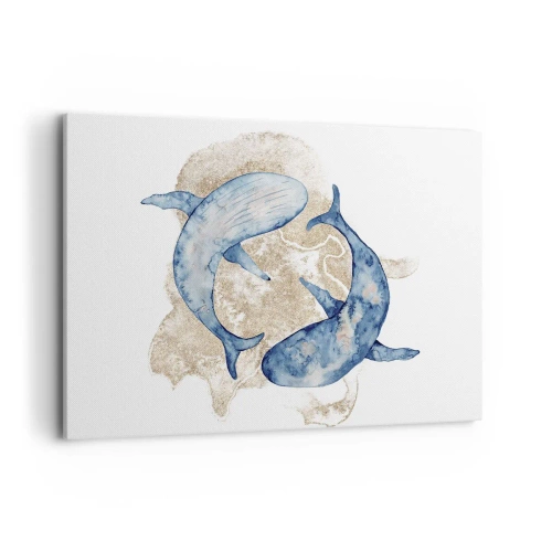 Bild auf Leinwand - Leinwandbild - Abstrakte Blauwale auf hellem Hintergrund - 120x80cm - Freundschaft oder Liebe? - Moderne Wanddekoration für Wohnzimmer und Schlafzimmer ARTTOR