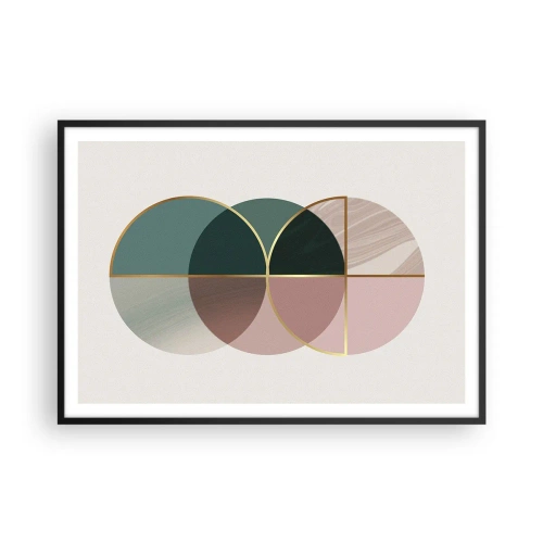 Poster in einem schwarzem Rahmen - Eine abstrakte Komposition aus geometrischen Formen und goldenen Linien. - 100x70cm - Ein Rad hinter dem anderen… - Moderne Wanddekoration für Wohnzimmer und Schlafzimmer ARTTOR