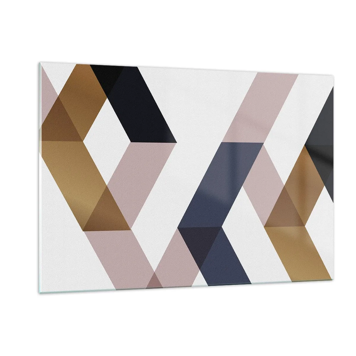 Glasbild - Bild auf glas - Geometrisches Muster in Gold- und Beigetönen - 120x80cm - Ebenen und Winkel - Moderne Wanddekoration für Wohnzimmer und Schlafzimmer ARTTOR