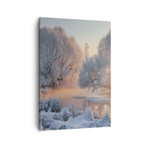 Bild auf Leinwand - Leinwandbild - Winterlandschaft mit schneebedeckten Bäumen und einem Sonnenuntergang - 50x70cm - Alles im Kristall glänzt in der Sonne - Moderne Wanddekoration für Wohnzimmer und Schlafzimmer ARTTOR