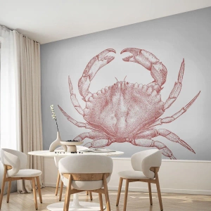 Fototapete Premium Sand - Rote Krabbenillustration auf hellem Hintergrund im grafischen Stil - 100x70cm - Krabbe aller Krabben - Moderne Wanddekoration für Wohnzimmer und Schlafzimmer ARTTOR