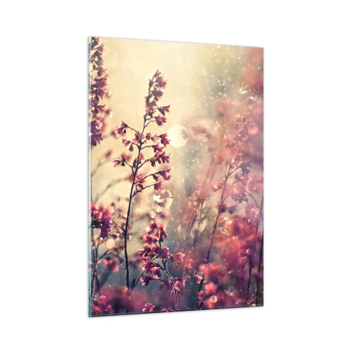 Glasbild - Bild auf glas - Blumen im Sonnenlicht im sanften Regen - 50x70cm - Geheimnisvoller Garten - Moderne Wanddekoration für Wohnzimmer und Schlafzimmer ARTTOR