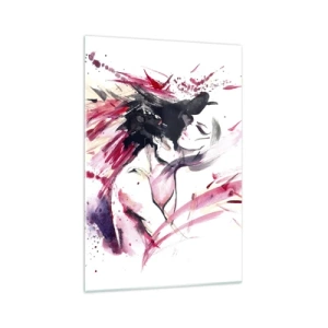 Glasbild - Bild auf glas - Abstraktes Frauenporträt mit dynamischen roten Akzenten - 70x100cm - Eine Liebeserfüllung - Moderne Wanddekoration für Wohnzimmer und Schlafzimmer ARTTOR