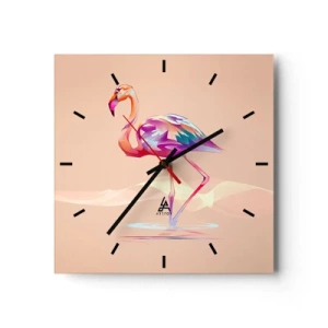 Wanduhr - Glasuhr - Ein abstrakter Flamingo in hellen Pastellfarben. - 30x30cm - Der Vogel der guten Gefühle - Moderne Wanddekoration für Wohnzimmer und Schlafzimmer ARTTOR