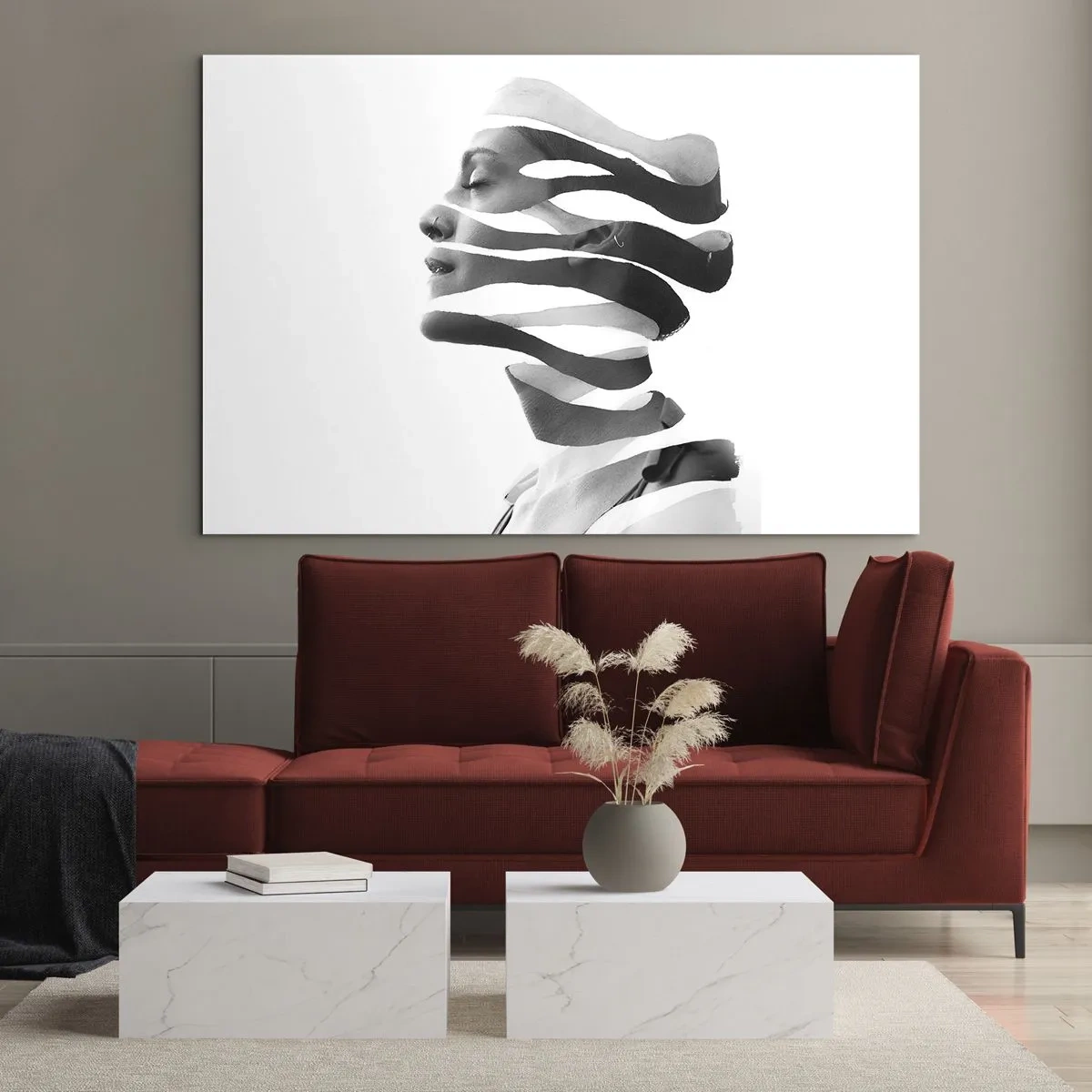 Glasbild - Bild auf glas - Abstrakte Komposition eines Frauenporträts - 100x70cm - Surreales Porträt - Moderne Wanddekoration für Wohnzimmer und Schlafzimmer ARTTOR