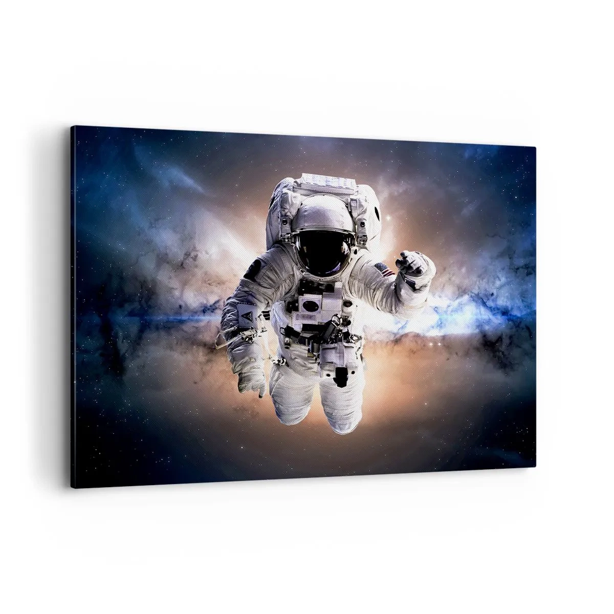 Bild auf Leinwand - Leinwandbild - Astronaut im Weltraum - 120x80cm - Grüße aus dem Weltall - Moderne Wanddekoration für Wohnzimmer und Schlafzimmer ARTTOR
