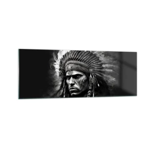 Glasbild - Bild auf glas - Porträt eines Häuptlings mit Federschmuck vor schwarzem Hintergrund - 140x50cm - Anführer und Krieger - Moderne Wanddekoration für Wohnzimmer und Schlafzimmer ARTTOR