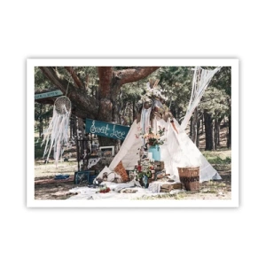 Poster - Boho-Dekoration mit einem Tipi im Wald - 100x70cm - Liebe machen ... - Moderne Wanddekoration für Wohnzimmer und Schlafzimmer ARTTOR
