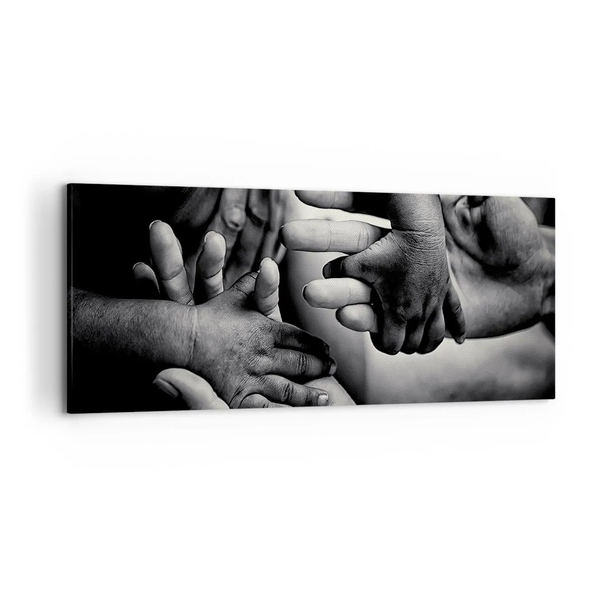 Bild auf Leinwand - Leinwandbild - Schwarze und weiße Hände verschiedener Generationen - 120x50cm - Mensch sein - Moderne Wanddekoration für Wohnzimmer und Schlafzimmer ARTTOR