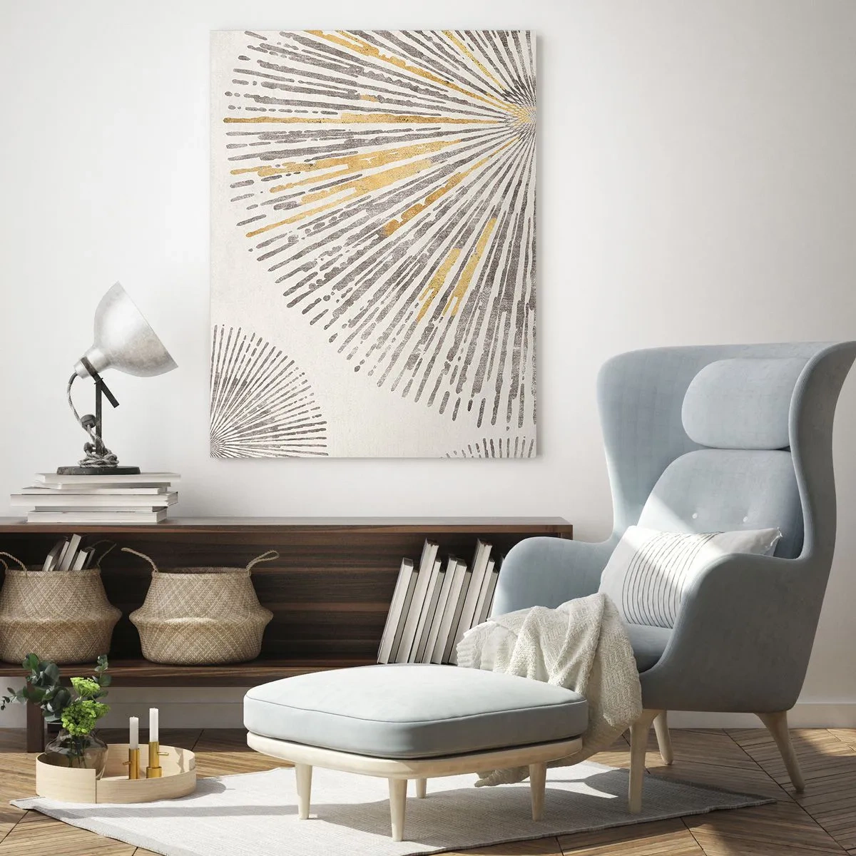 Glasbild - Bild auf glas - Abstraktes strahlenförmiges Muster - 70x100cm - Schönheit des Strahls - Moderne Wanddekoration für Wohnzimmer und Schlafzimmer ARTTOR