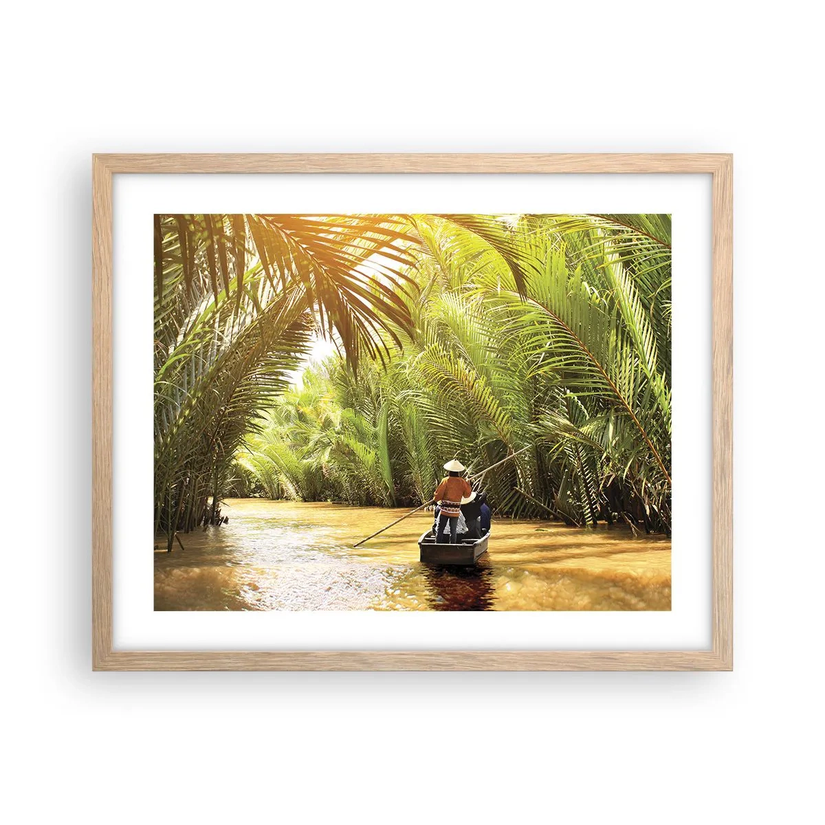 Poster in einem Rahmen aus heller Eiche - Eine Palmenschlucht entlang - 50x40 cm
