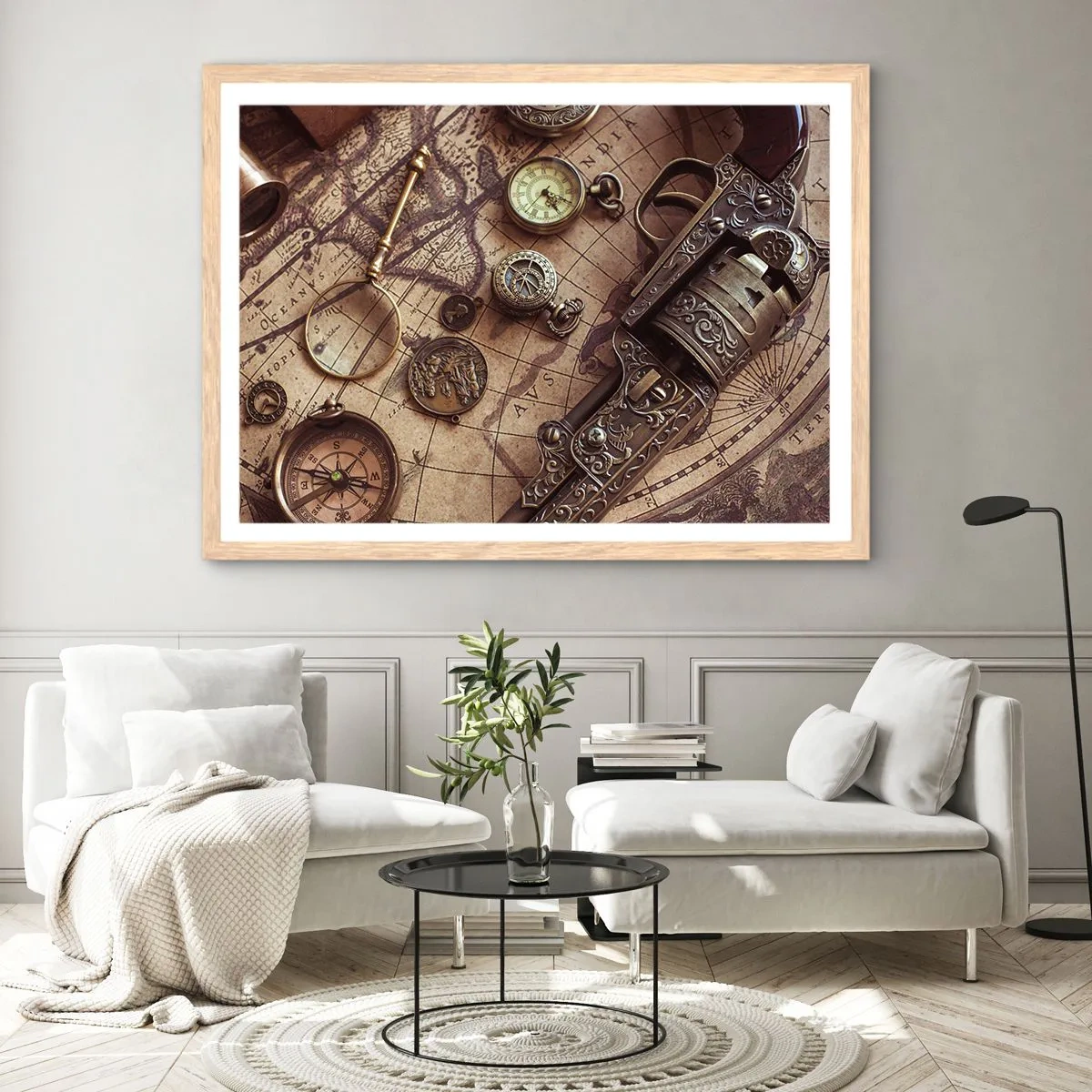 Poster in einem Rahmen aus heller Eiche - Das Abenteuer ruft - 50x40 cm
