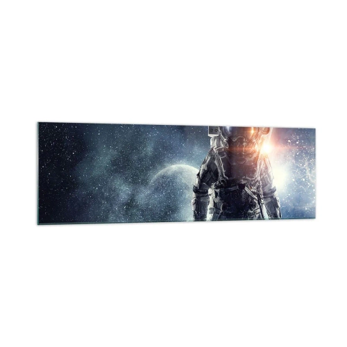 Glasbild - Bild auf glas - Astronaut vor dem Hintergrund des Weltraums und des Planeten Erde - 160x50cm - Weltraumabenteuer - Moderne Wanddekoration für Wohnzimmer und Schlafzimmer ARTTOR