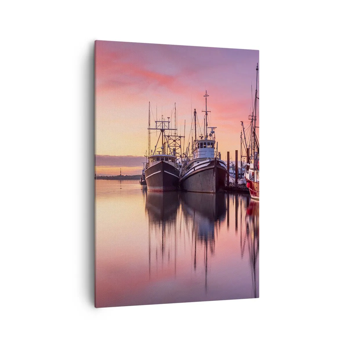Bild auf Leinwand - Leinwandbild - Fischerboote im Hafen bei Sonnenuntergang - 70x100cm - Vor dem nächsten Tag - Moderne Wanddekoration für Wohnzimmer und Schlafzimmer ARTTOR