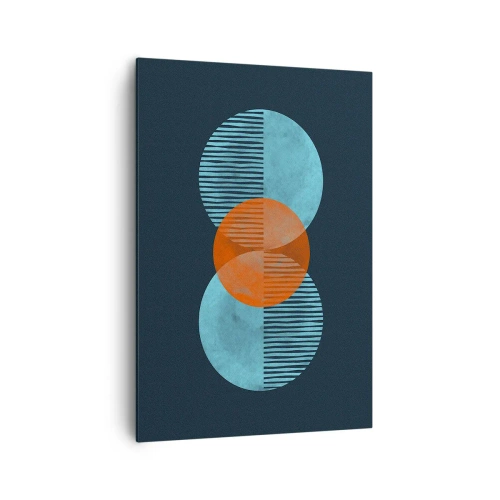 Bild auf Leinwand - Leinwandbild - Geometrische Kreise in Blau- und Orangetönen - 70x100cm - Symmetrische Komposition - Moderne Wanddekoration für Wohnzimmer und Schlafzimmer ARTTOR