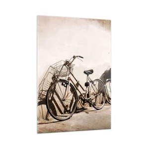 Glasbild - Bild auf glas - Retro-Fahrräder lehnen an einer alten Mauer - 50x70cm - Der unvergessliche Charme der Vergangenheit - Moderne Wanddekoration für Wohnzimmer und Schlafzimmer ARTTOR