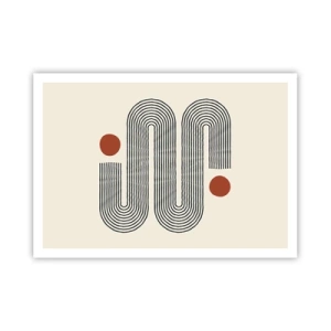 Poster - Geometrisches Muster mit Linien und orangefarbenen Kreisen - 100x70cm - Vom Anfang bis zum Ende - Moderne Wanddekoration für Wohnzimmer und Schlafzimmer ARTTOR