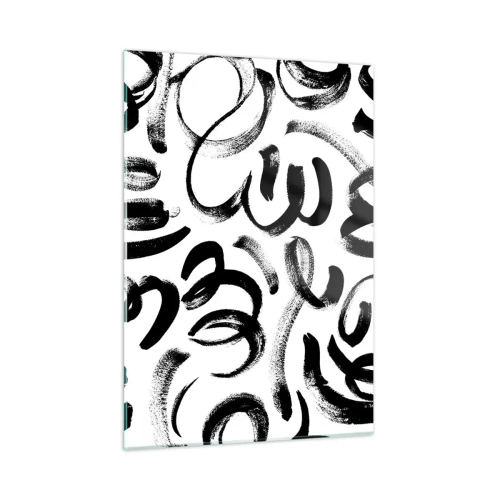Glasbild - Bild auf glas - Schwarz-weiße abstrakte Pinselstriche - 50x70cm - Schwarz auf Weiß - Moderne Wanddekoration für Wohnzimmer und Schlafzimmer ARTTOR