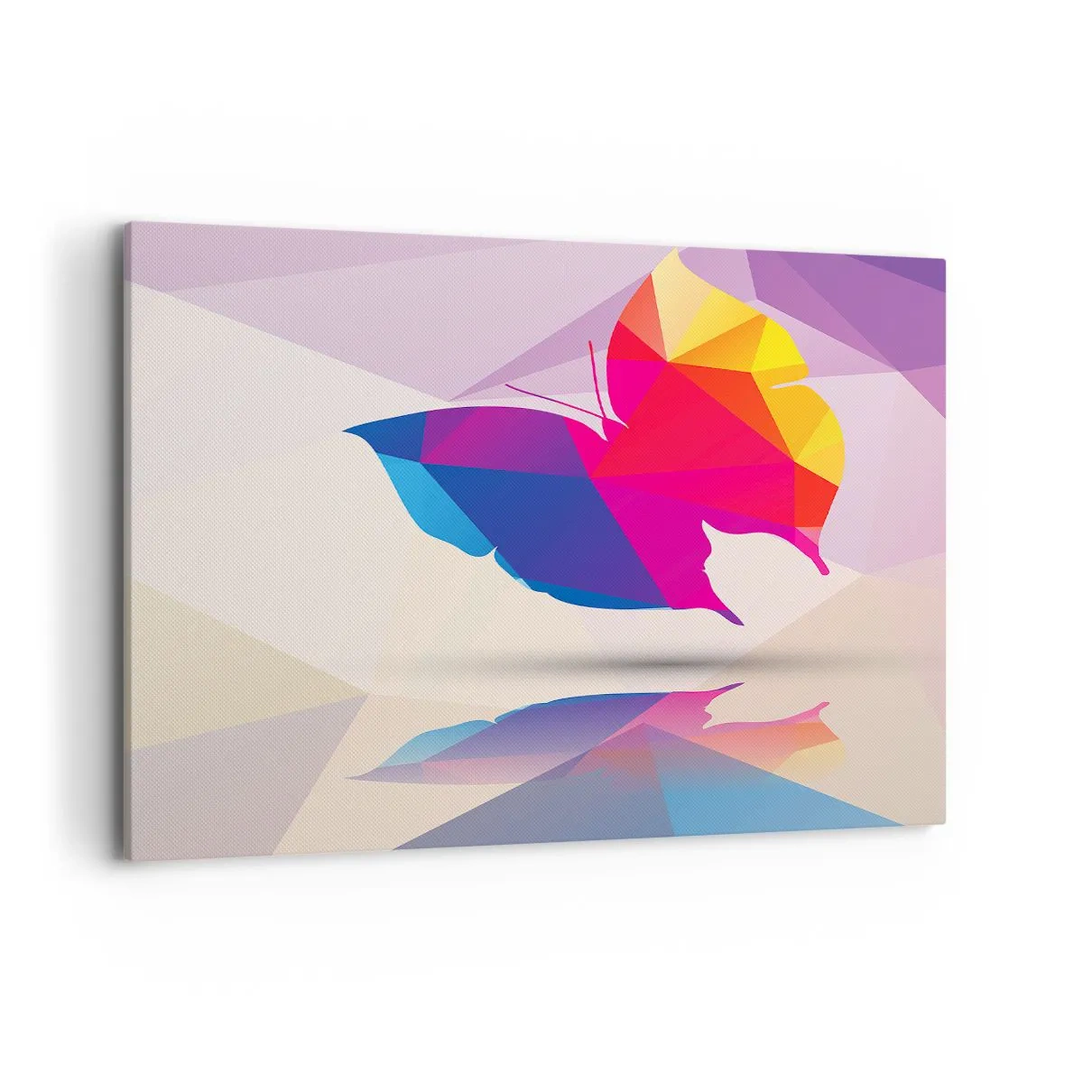 Bild auf Leinwand - Leinwandbild - Geometrische Schmetterlingssilhouette in leuchtenden Farben - 100x70cm - Regenbogenschmetterling - Moderne Wanddekoration für Wohnzimmer und Schlafzimmer ARTTOR
