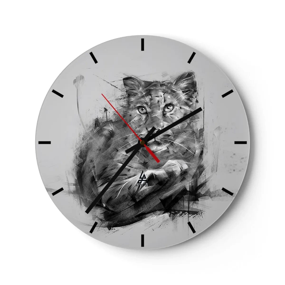 Wanduhr - Glasuhr - Porträt eines Tigers in Schwarz-Weiß-Abstraktion - 30x30cm - Ja, ich höre aufmerksam zu - Moderne Wanddekoration für Wohnzimmer, Küche und Schlafzimmer ARTTOR