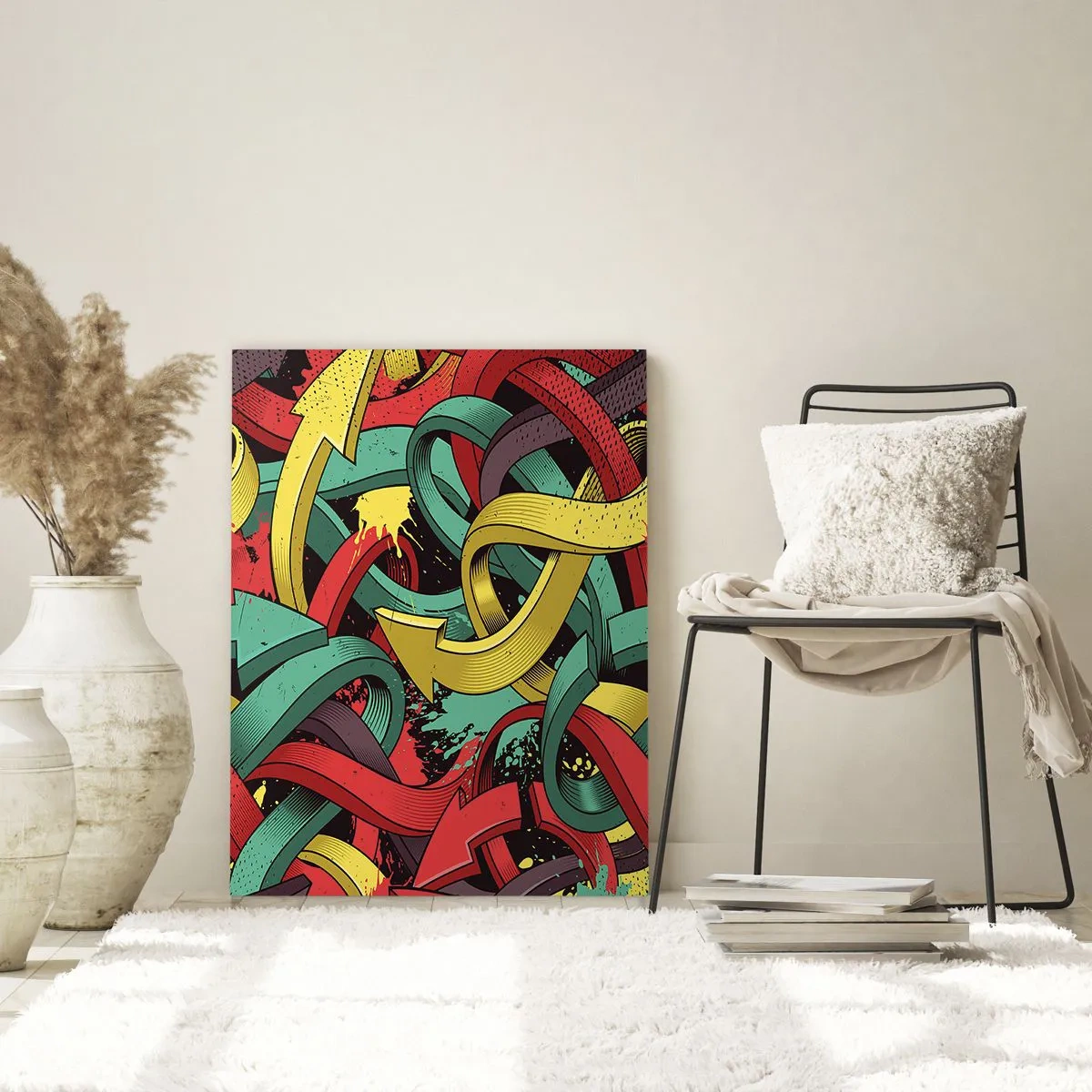 Glasbild - Bild auf glas - Abstrakte Pfeile in leuchtenden Farben schaffen Chaos - 70x100cm - Welcher Weg zum Ziel? - Moderne Wanddekoration für Wohnzimmer und Schlafzimmer ARTTOR