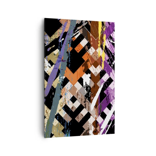 Bild auf Leinwand - Leinwandbild - Abstrakte Komposition mit farbigen Linien auf schwarzem Hintergrund - 80x120cm - Quadriert - Moderne Wanddekoration für Wohnzimmer und Schlafzimmer ARTTOR