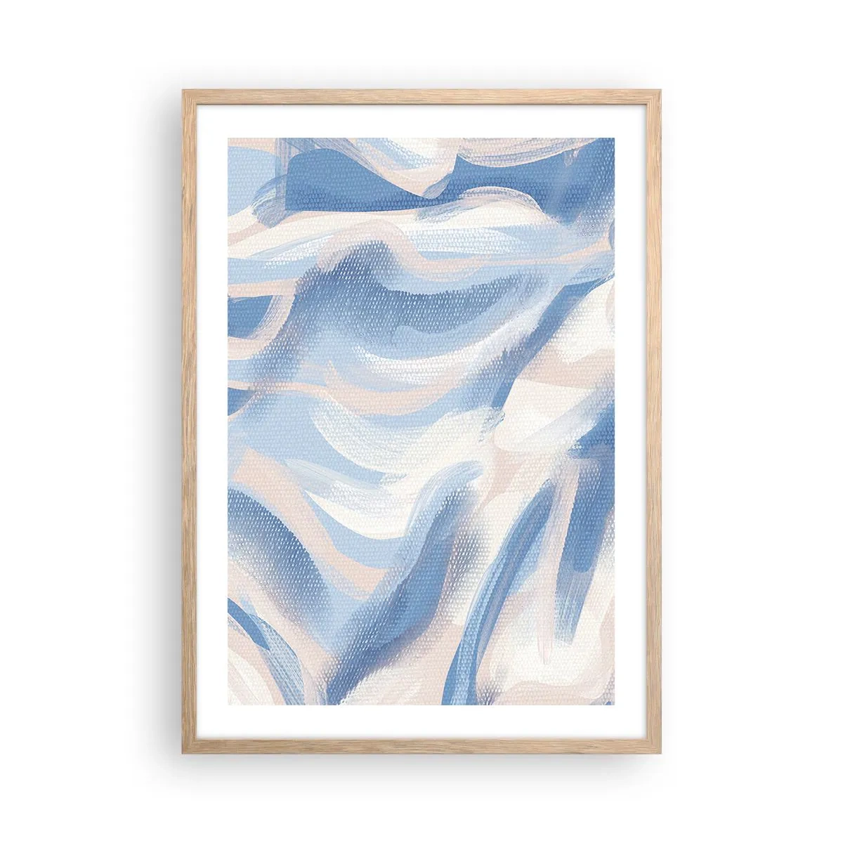 Poster in einem Rahmen aus heller Eiche - Blaue Wellen - 50x70 cm