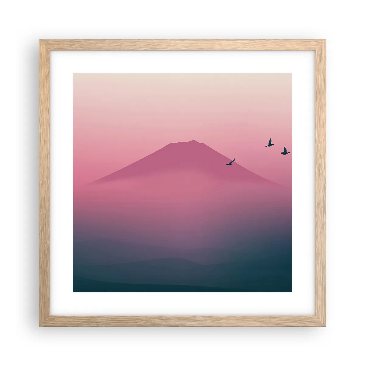 Poster in einem Rahmen aus heller Eiche - Wanderer über den Wolken - 40x40 cm