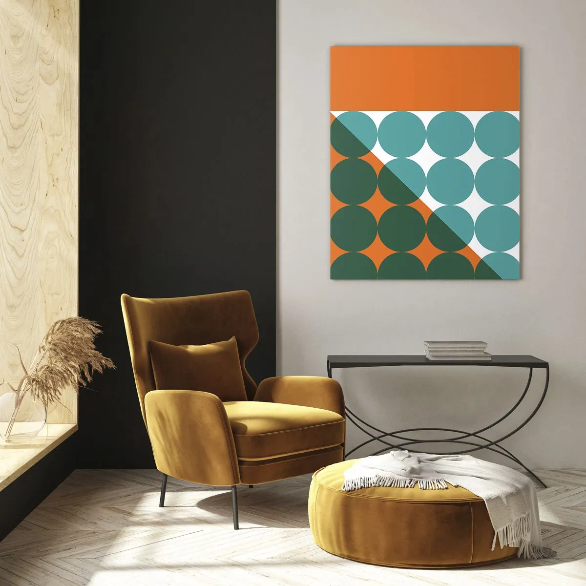 Glasbild - Bild auf glas - Geometrische Muster in Kontrastfarben - 70x100cm - Nach oben und schräg - Moderne Wanddekoration für Wohnzimmer und Schlafzimmer ARTTOR