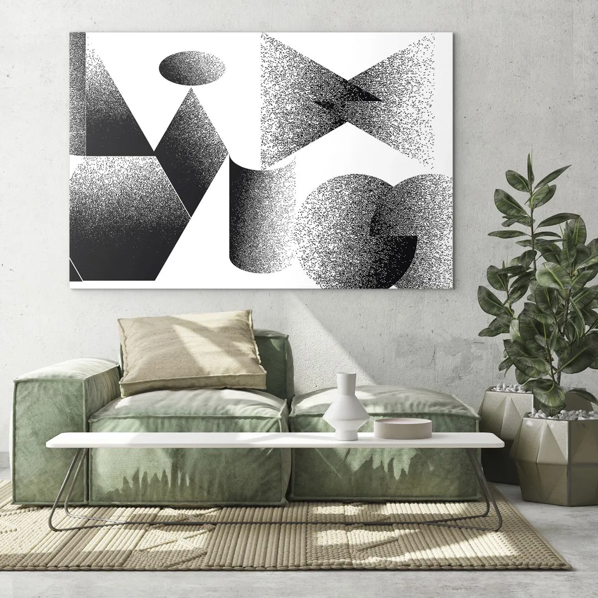 Glasbild - Bild auf glas - Schwarz-Weiß-Abstraktion mit geometrischen Formen - 70x50cm - Winkel und Ovale - Moderne Wanddekoration für Wohnzimmer und Schlafzimmer ARTTOR
