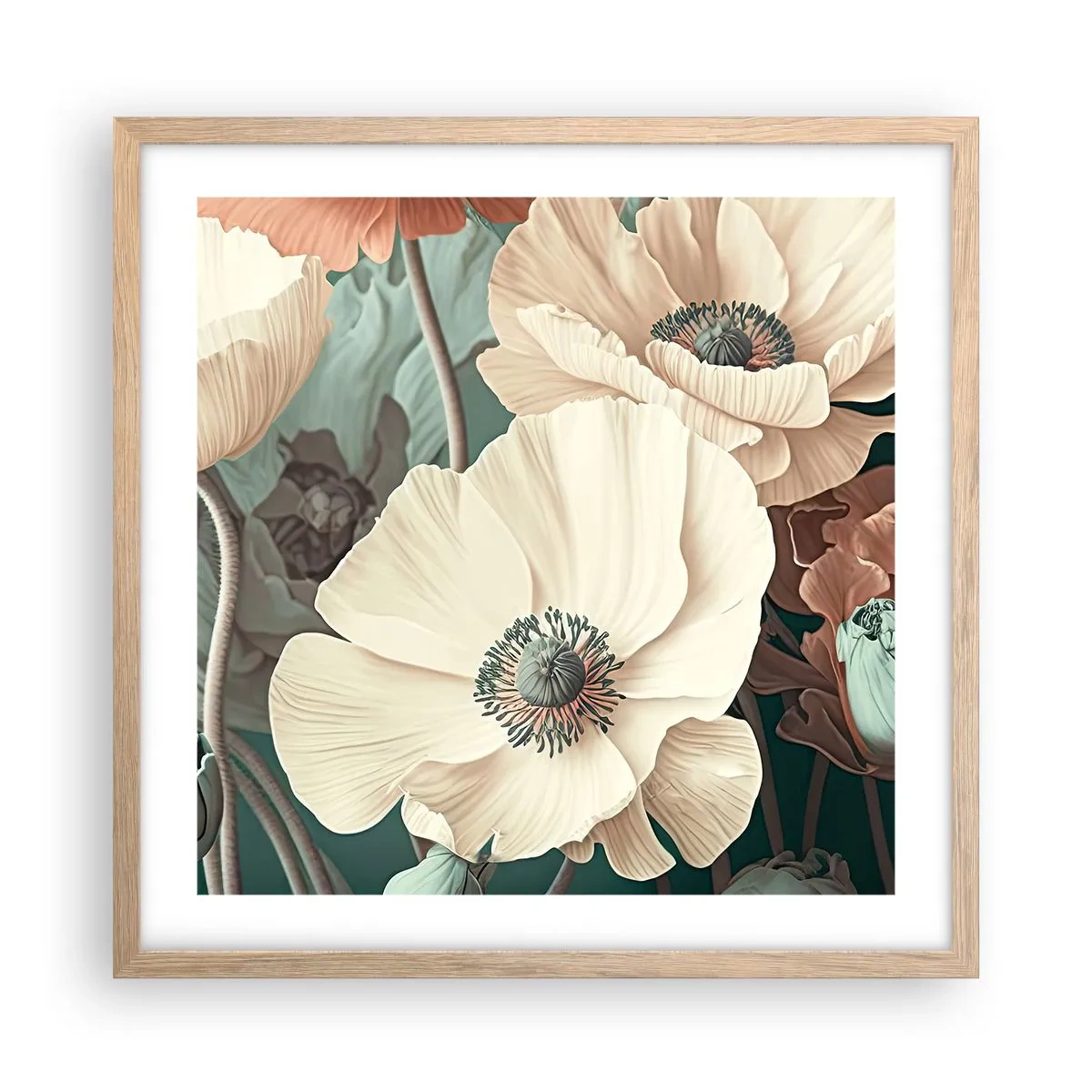 Poster in einem Rahmen aus heller Eiche - Flüstern von Mohnblumen - 50x50 cm