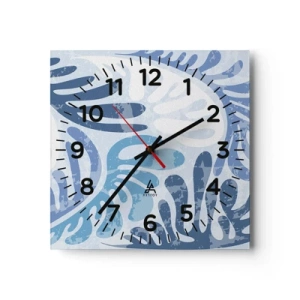 Wanduhr - Glasuhr - Blaue Farne - 40x40 cm