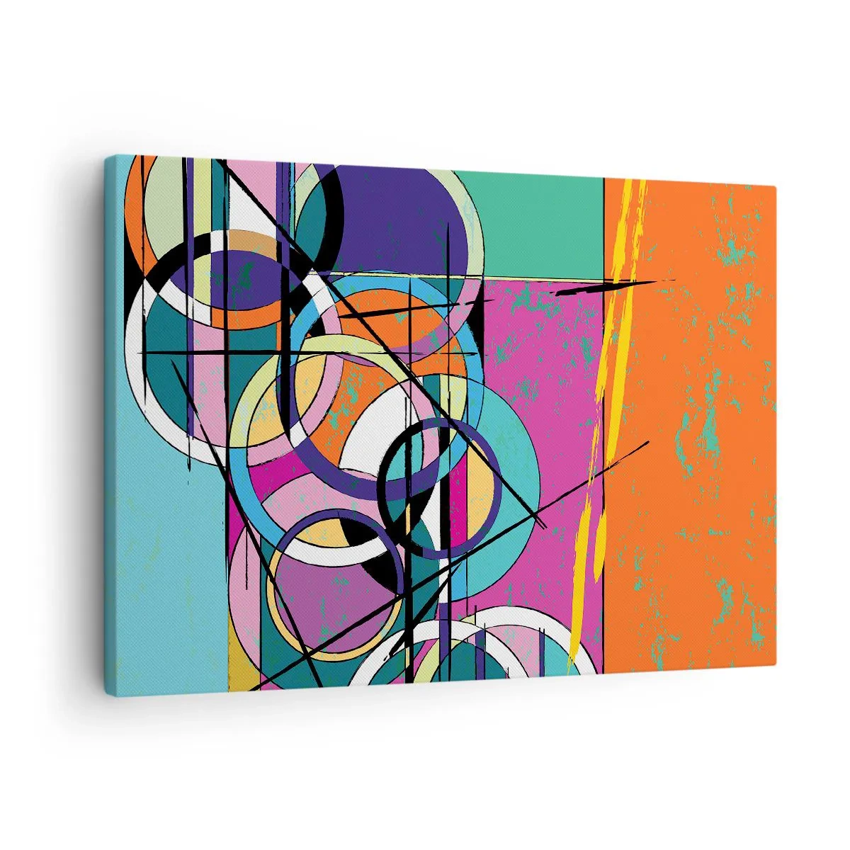Bild auf Leinwand - Leinwandbild - Bunte Abstraktion mit geometrischen Kreisen - 70x50cm - Rad für Rad - Moderne Wanddekoration für Wohnzimmer und Schlafzimmer ARTTOR
