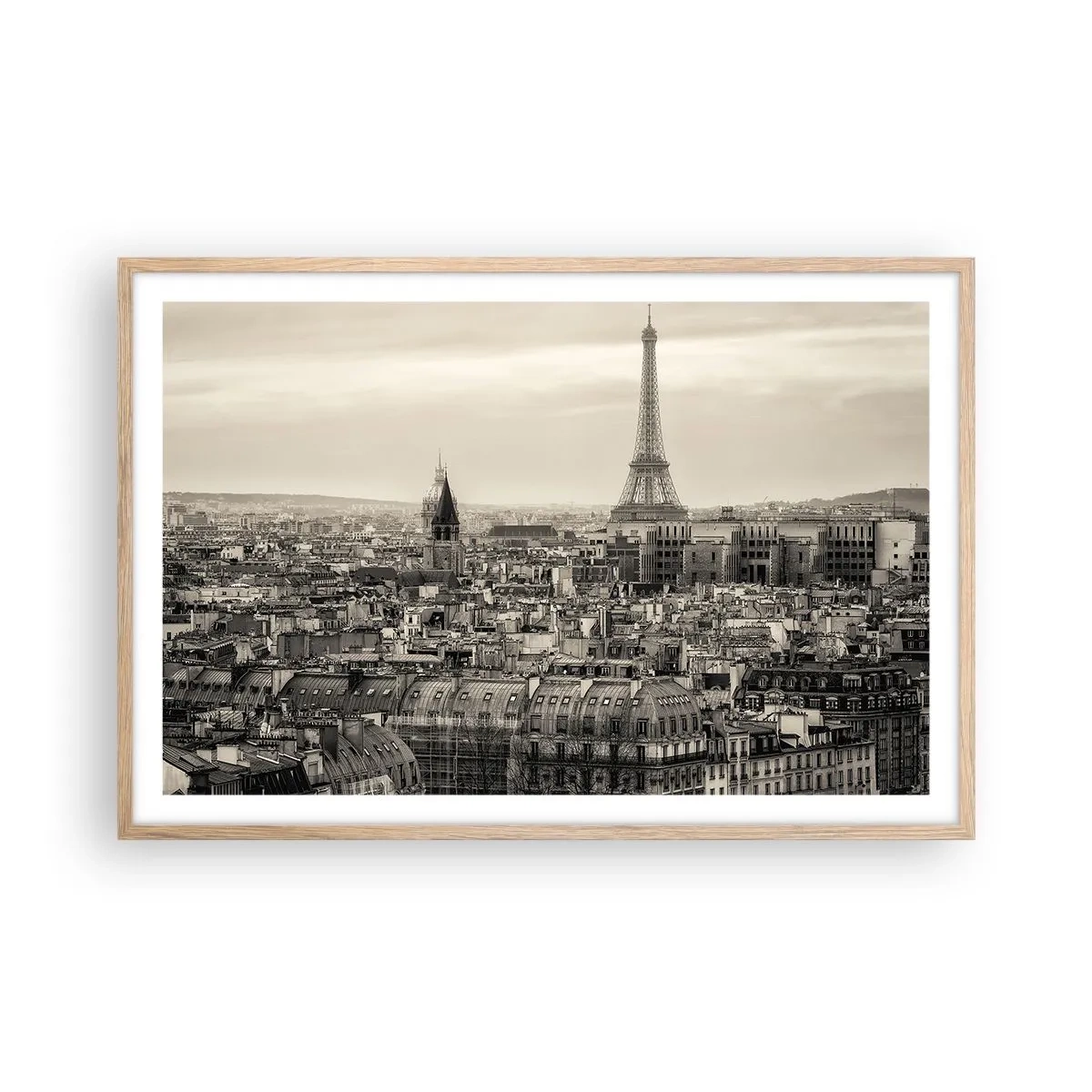 Poster in einem Rahmen aus heller Eiche - Über den Dächern von Paris - 91x61 cm