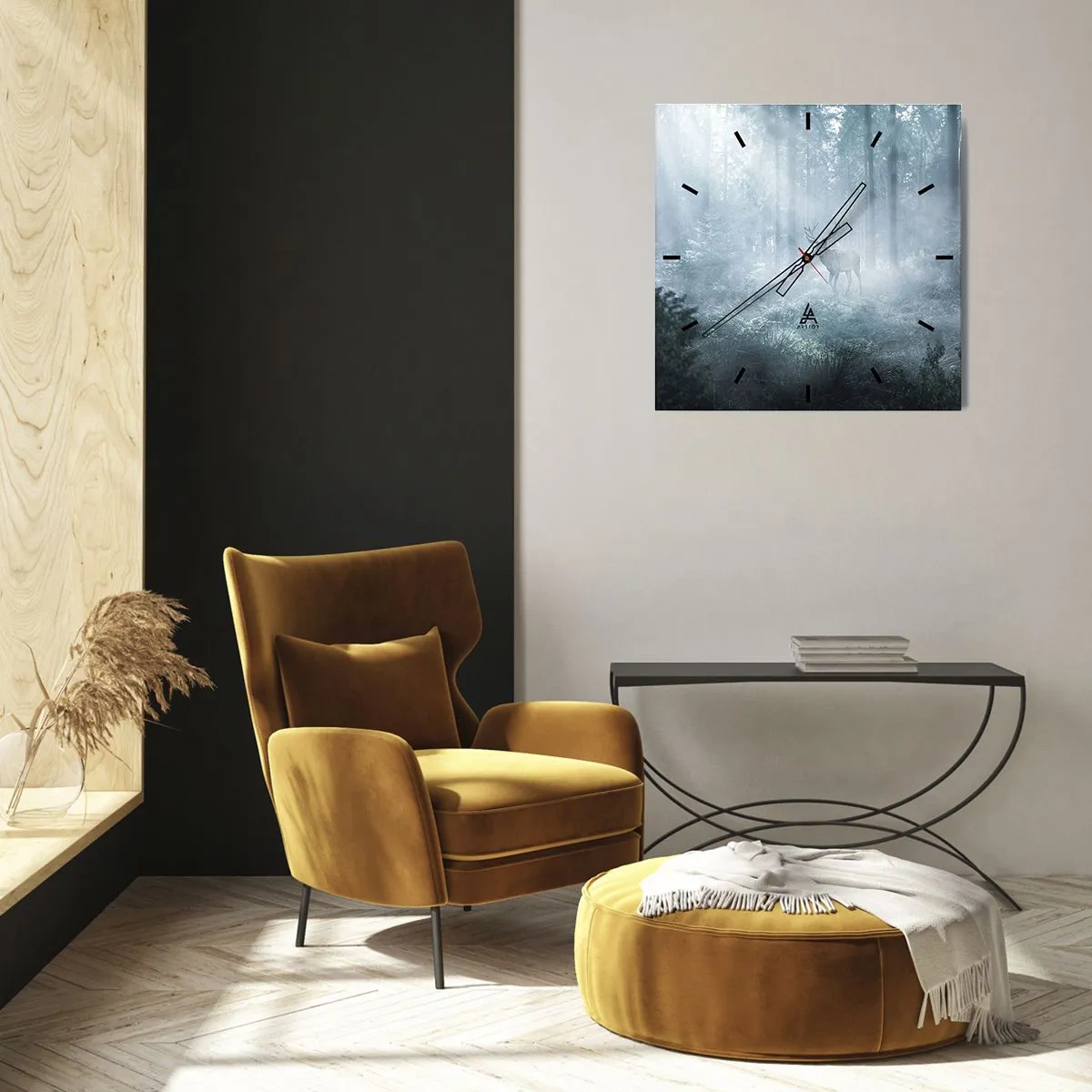 Wanduhr - Glasuhr - Morgenvisite auf dem Grundstück - 40x40 cm