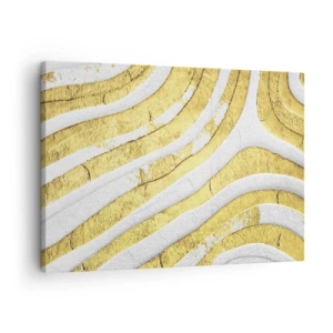 Bild auf Leinwand - Leinwandbild - Gold- und Weiß-abstrakte Linien in einer 3D-Textur - 70x50cm - Komposition in Weiß und Gold - Moderne Wanddekoration für Wohnzimmer und Schlafzimmer ARTTOR