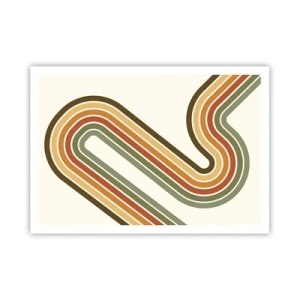 Poster - Geometrisches Muster in Grün-, Orange- und Beigetönen auf hellem Hintergrund - 100x70cm - Zickzack zum Ziel - Moderne Wanddekoration für Wohnzimmer und Schlafzimmer ARTTOR