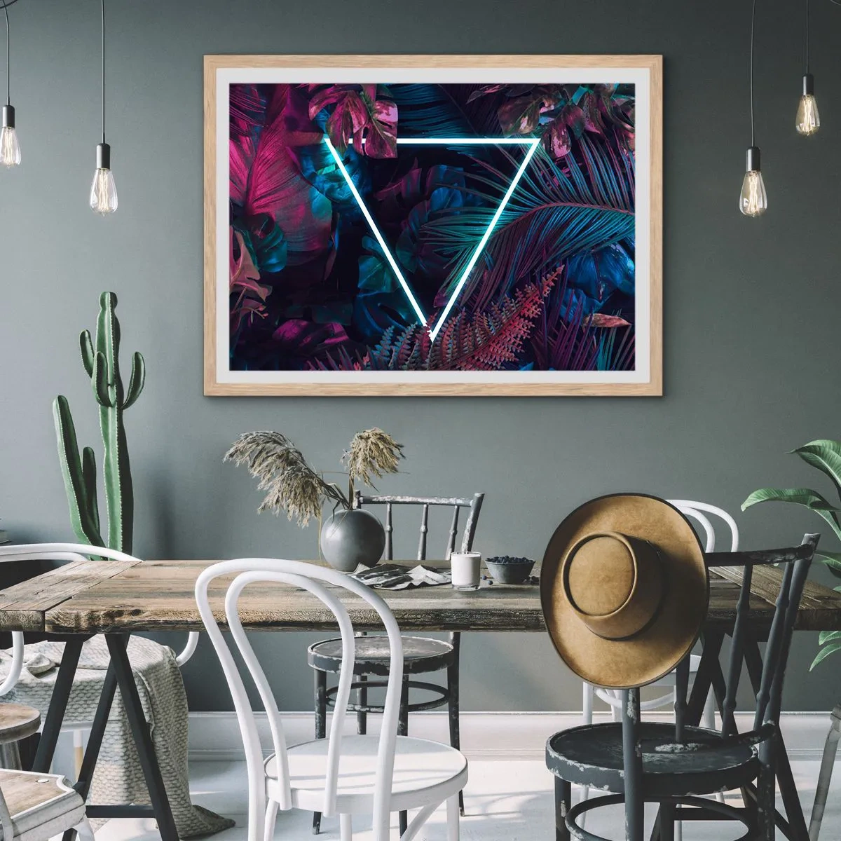 Poster in einem Rahmen aus heller Eiche - Garten im Disco-Stil - 50x40 cm