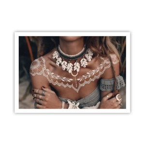 Poster - Boho-Style mit Muschelschmuck und Lochmuster - 100x70cm - Talismane, Rituale der Weiblichkeit - Moderne Wanddekoration für Wohnzimmer und Schlafzimmer ARTTOR