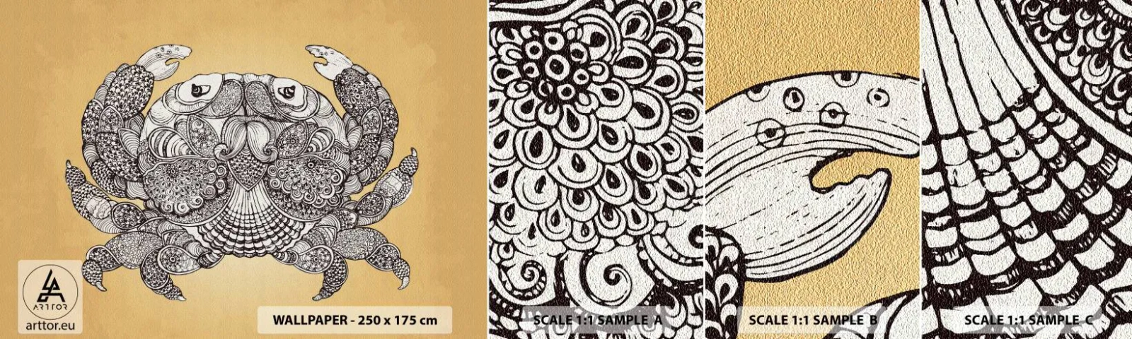 Fototapetenmuster Standard Eco - Geschichten von Mr. Krabs - Krabbe, Tiere, Zeichnung - 100x30 cm