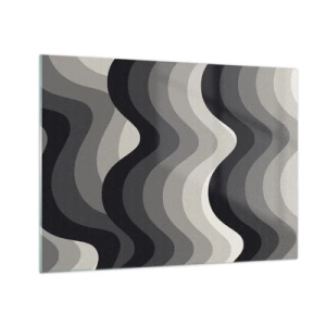 Glasbild - Bild auf glas - Wellen in Grautönen erzeugen ein rhythmisches, geometrisches Muster - 70x50cm - Eine Welle nach der anderen - Moderne Wanddekoration für Wohnzimmer und Schlafzimmer ARTTOR
